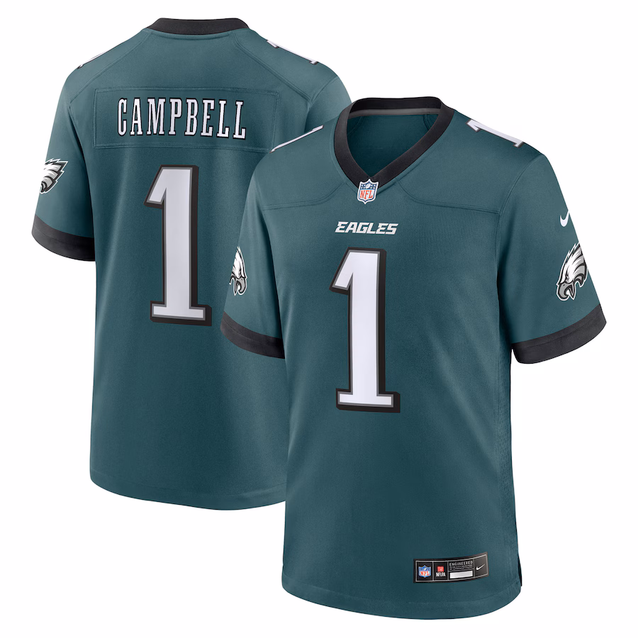 Men's Philadelphia Eagles Jihaad Campbell Nike Green 2025 NFL Draft First Round Pick Game Jersey