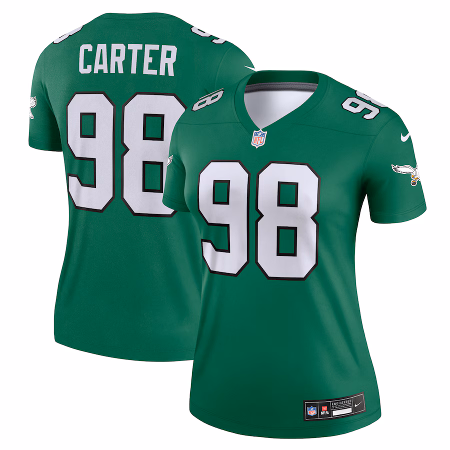 Women's Philadelphia Eagles Jalen Carter Nike  Kelly Green Alternate Legend Player Performance Top