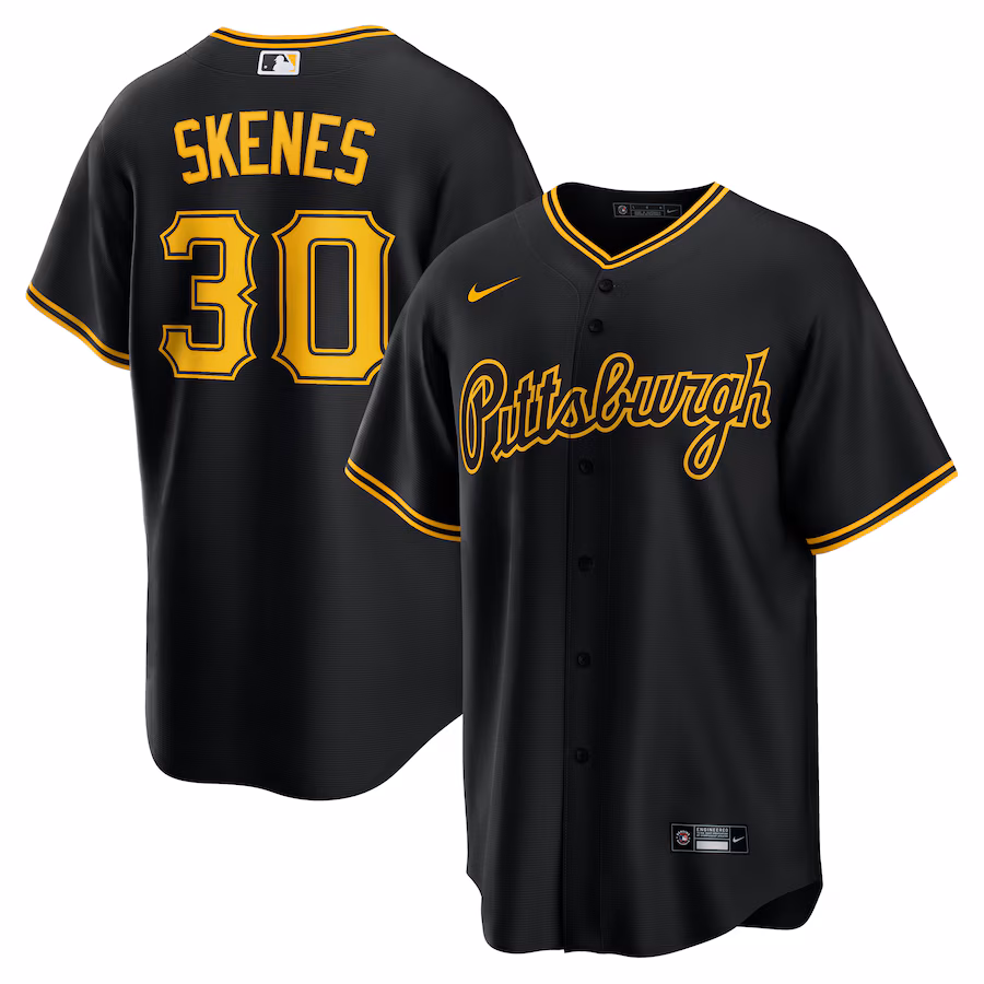 Men's Pittsburgh Pirates Paul Skenes Nike Black Alternate 2 Replica Jersey