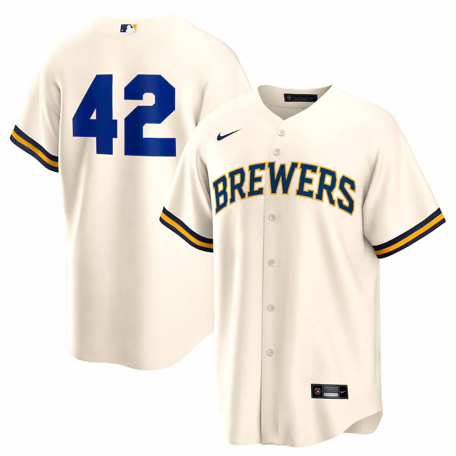 Men's Milwaukee Brewers Nike Cream Home 2025 Jackie Robinson Day Replica Jersey