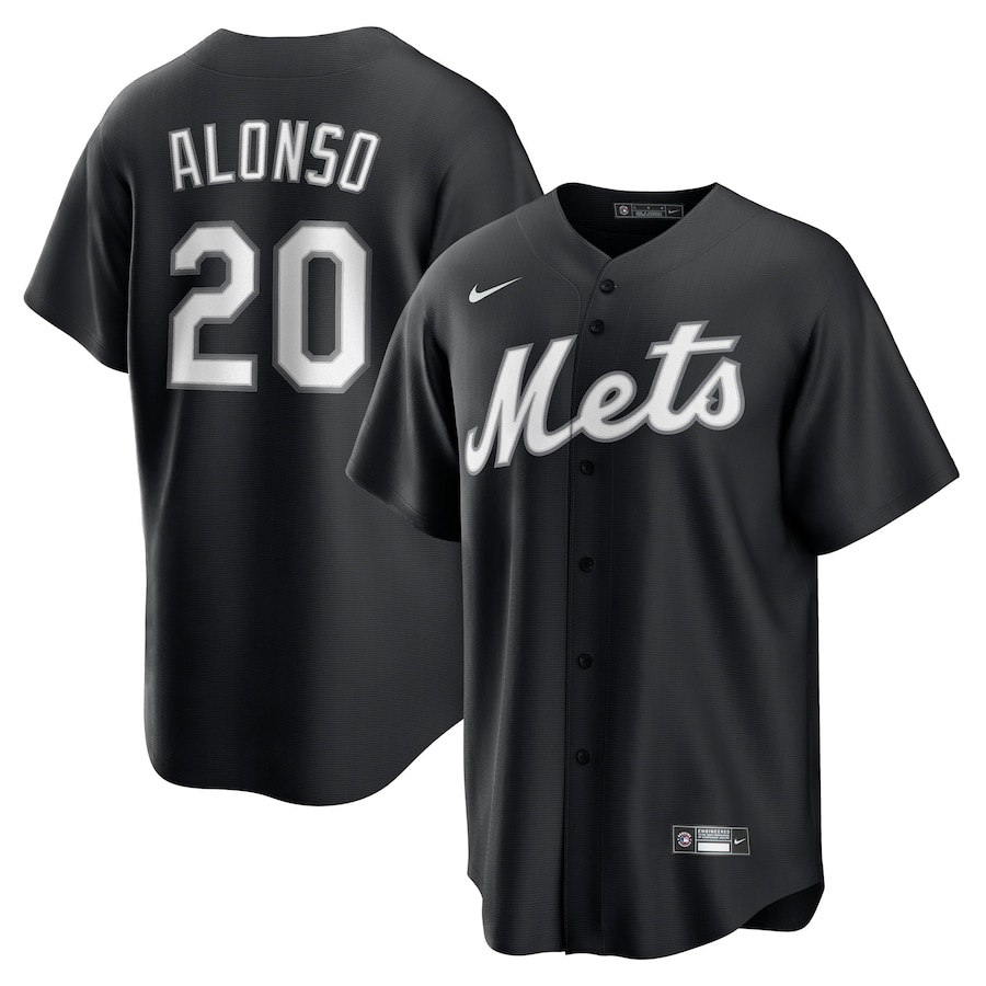Men's New York Mets Pete Alonso Nike Black Lights Out Replica Player Jersey