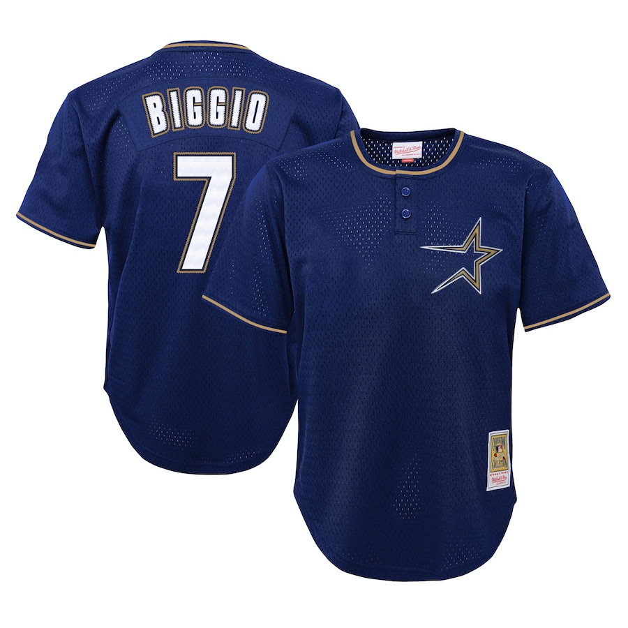 Youth Houston Astros Craig Biggio Mitchell & Ness Navy Cooperstown Collection Mesh Batting Practice Jersey
