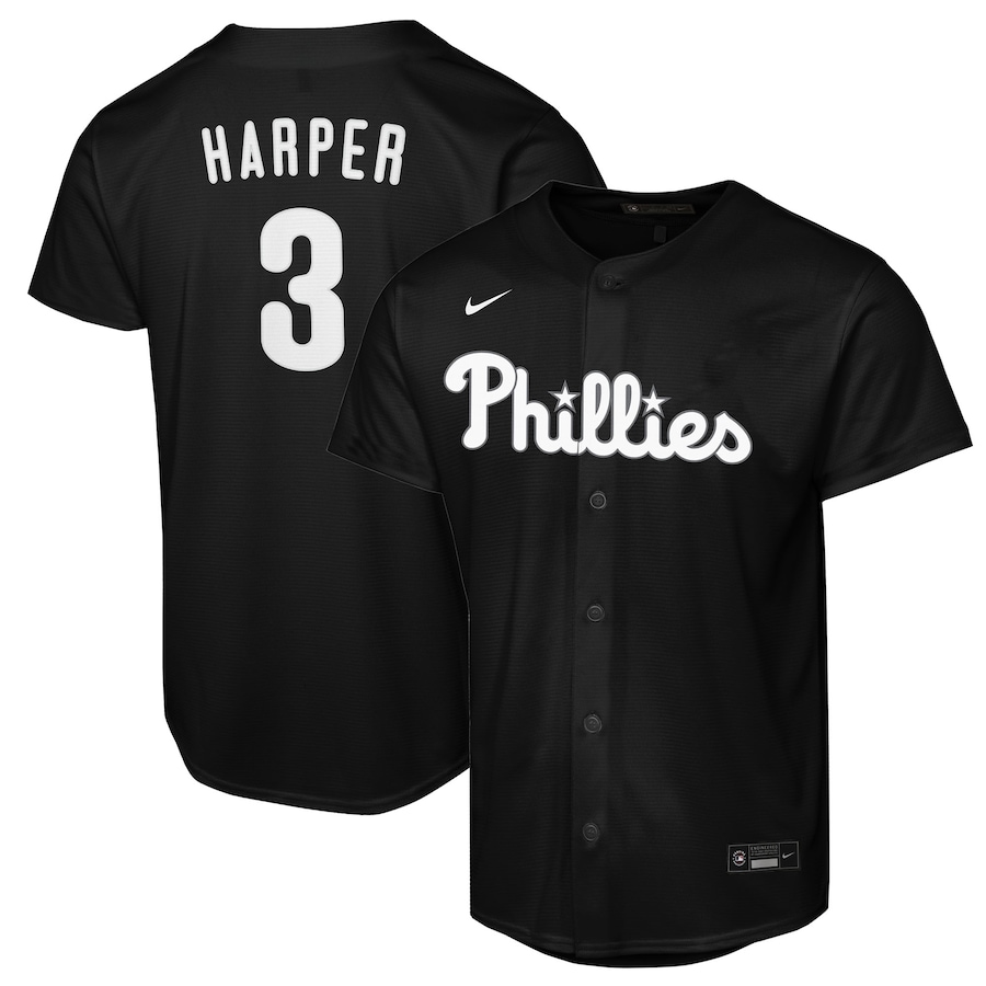 Youth Philadelphia Phillies Bryce Harper Nike Black Lights Out Replica Player Jersey