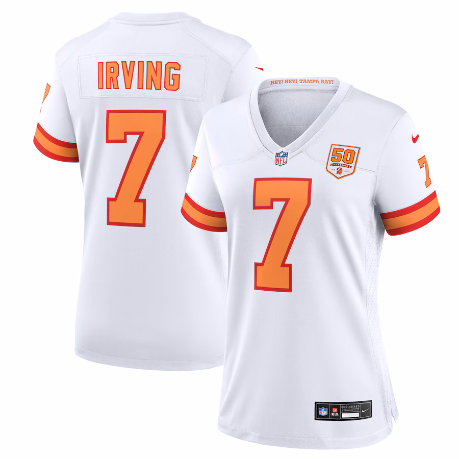 Women's '76 Tampa Bay Buccaneers Bucky Irving Nike White 50th Season Game Jersey