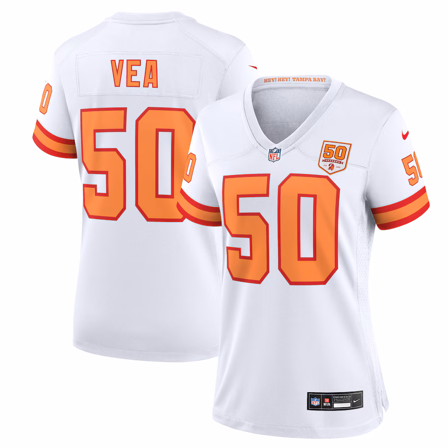 Women's '76 Tampa Bay Buccaneers Vita Vea Nike White 50th Season Game Jersey