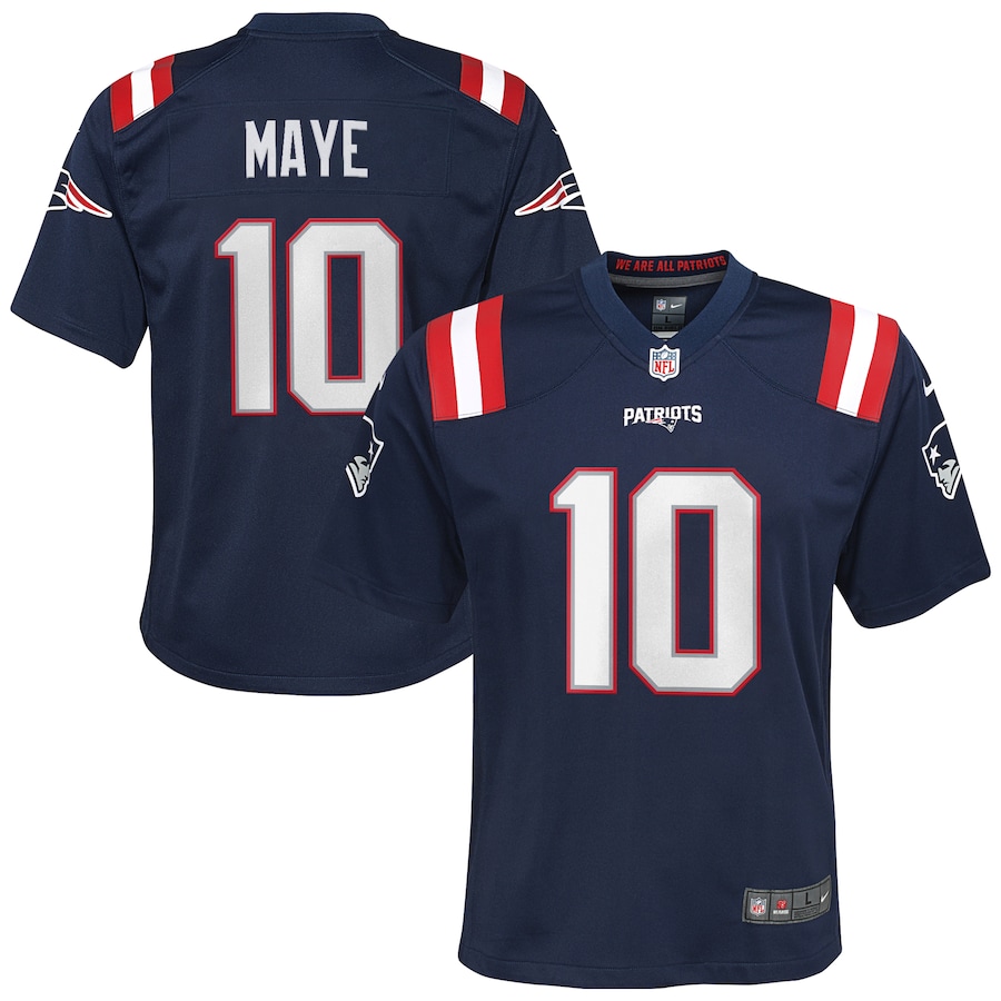 Youth New England Patriots Drake Maye Nike Navy Game Jersey