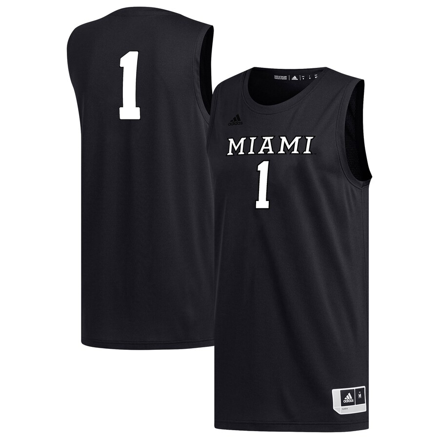Men's adidas #1 Black Miami University RedHawks Replica Basketball Jersey