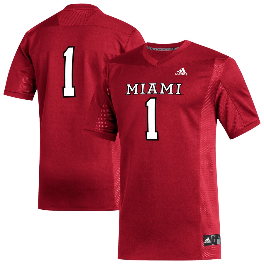 Men's adidas #1 Red Miami University RedHawks Replica Football Jersey