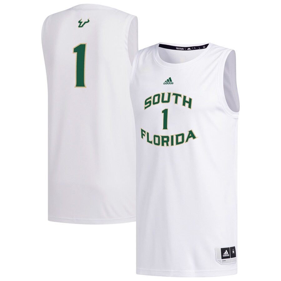Men's adidas #1 White South Florida Bulls Replica Basketball Jersey