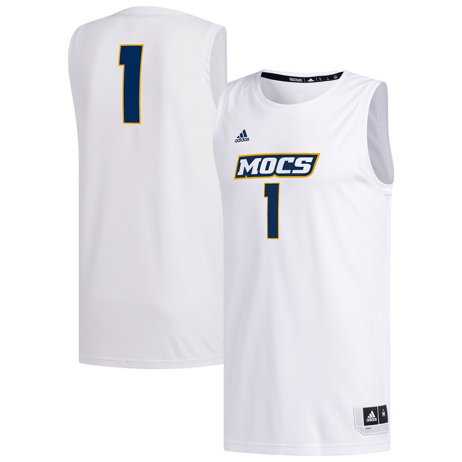 Men's adidas #1 White Tennessee Chattanooga Mocs Replica Basketball Jersey
