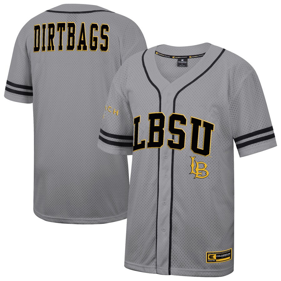 Men's Colosseum Gray Cal State Long Beach The Beach Free Spirited Baseball Jersey