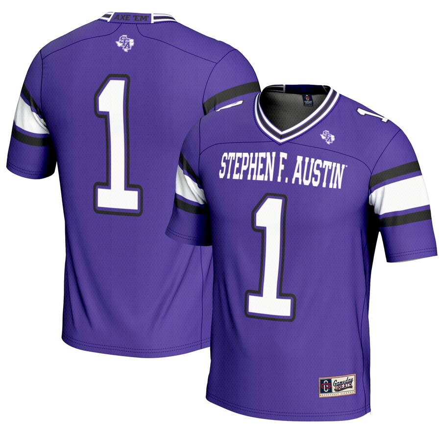 Men's GameDay Greats #1 Purple Stephen F Austin Lumberjacks Endzone Football Jersey