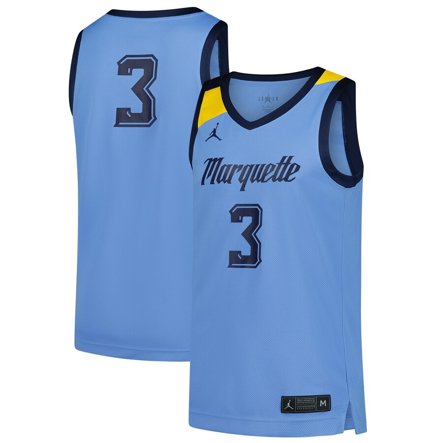 Men's Jordan Brand #3 Blue Marquette Golden Eagles Replica Basketball Jersey