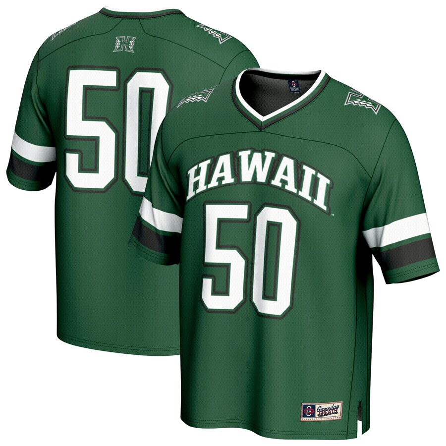 Youth GameDay Greats #50 Green Hawaii Rainbow Warriors Lightweight Collegiate Football Fashion Jersey