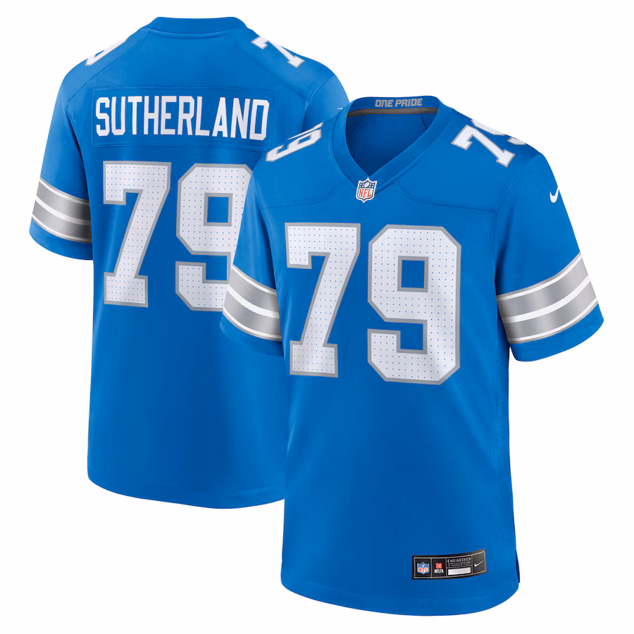 Men's Detroit Lions Keaton Sutherland Nike Blue Team Game Jersey