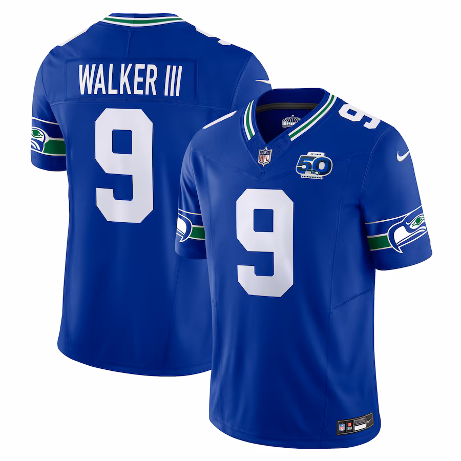 Men's Seattle Seahawks Kenneth Walker III Nike Royal 50th Season Vapor F.U.S.E. Limited Jersey