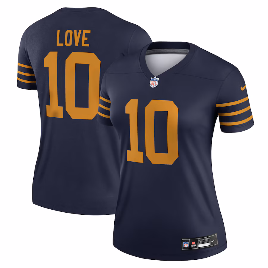 Women's Green Bay Packers Jordan Love Nike Navy The 1923 Classic Legend Player Dri-FIT Top