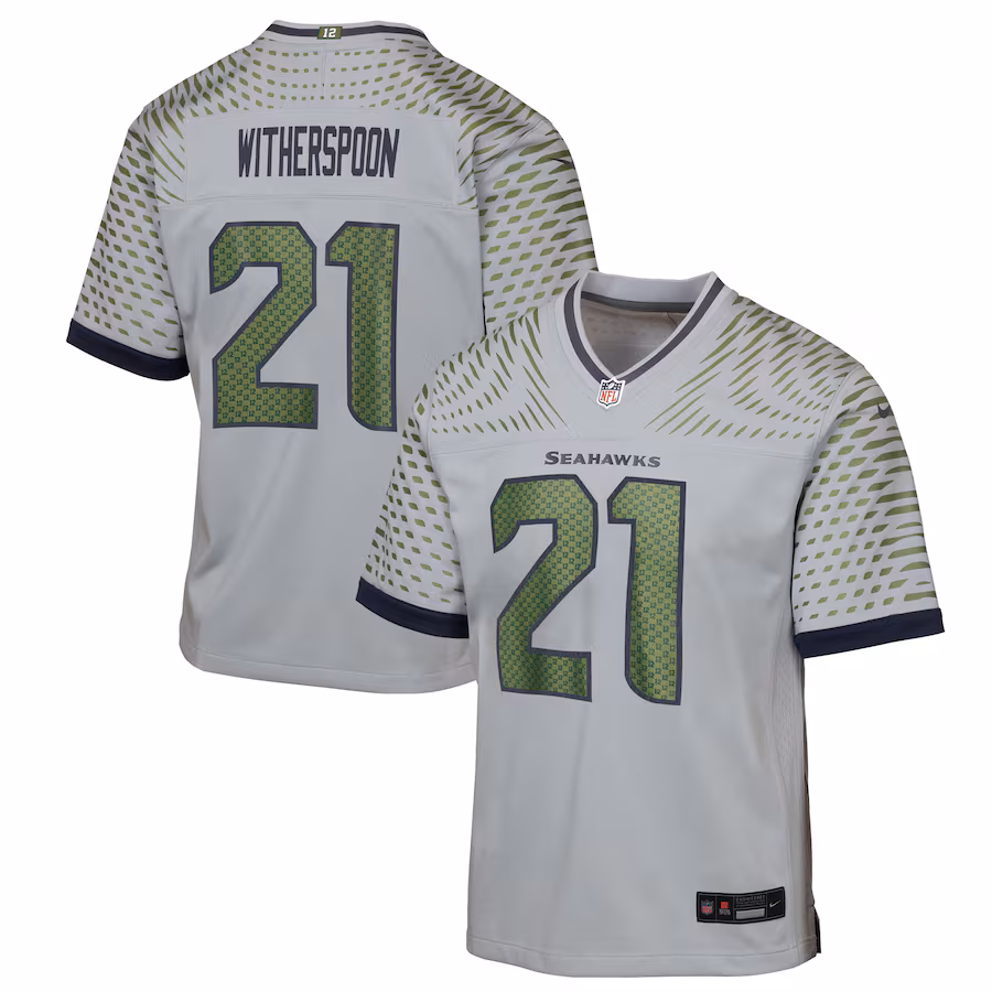 Youth Seattle Seahawks Devon Witherspoon Nike Wolf Gray 2025 Rivalries Collection Game Jersey