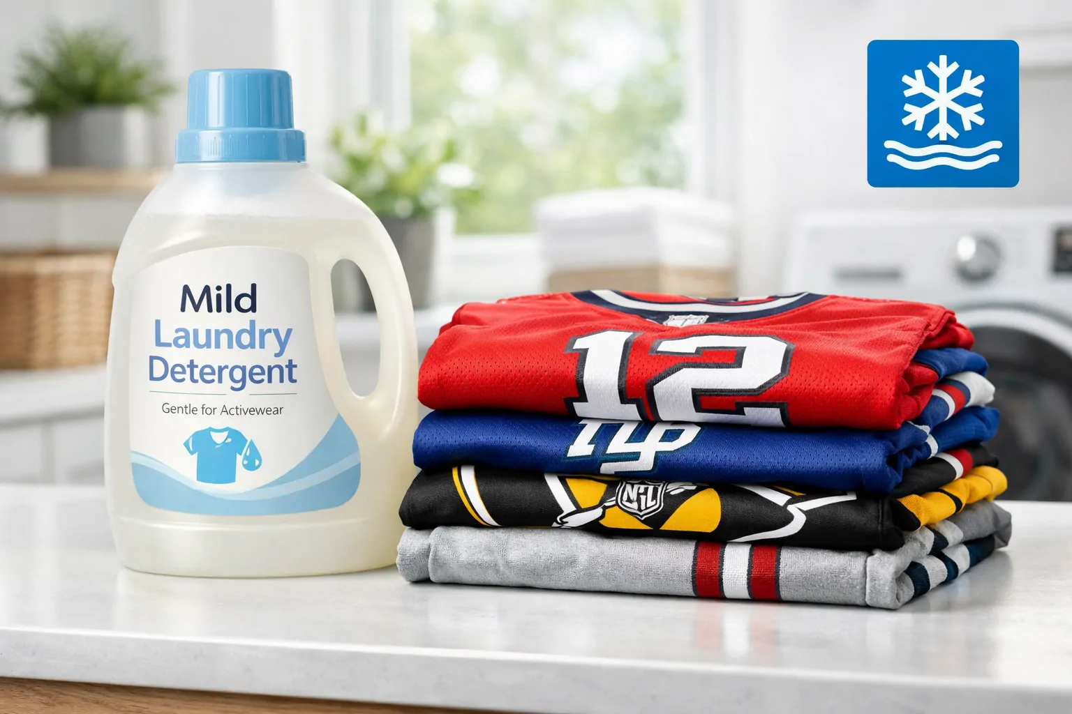 Mild detergent and cold water symbols for safe jersey care
