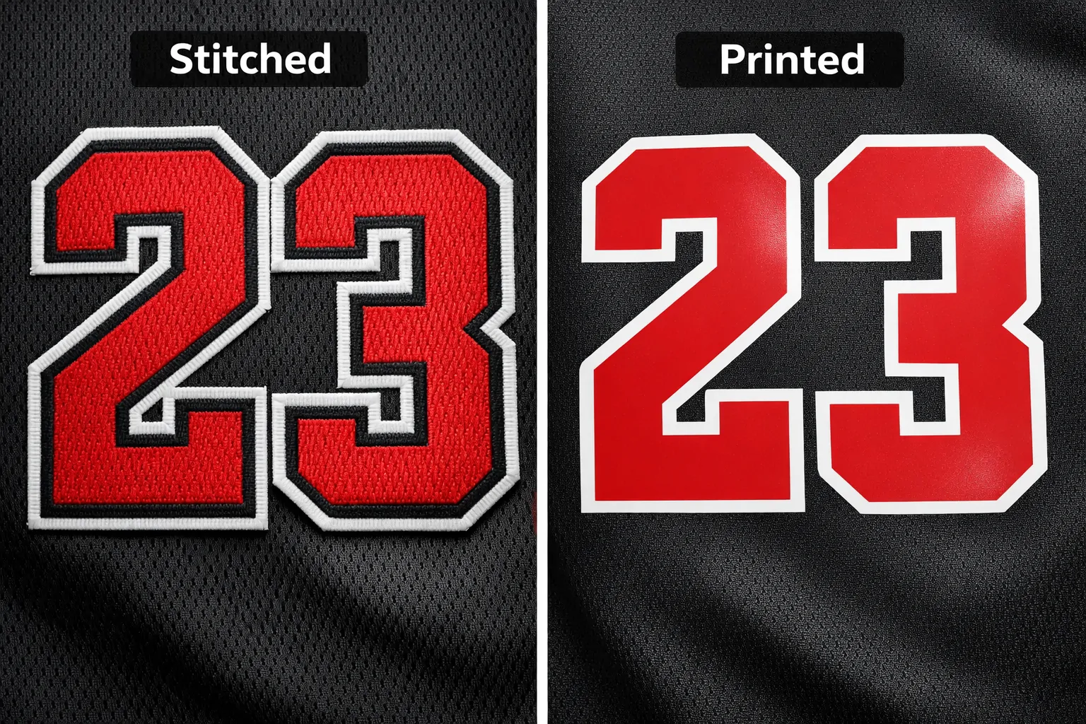 Stitched vs. Printed: Best Value NFL Jerseys Guide 3 Comparison between a stitched jersey number and a printed heat-pressed number