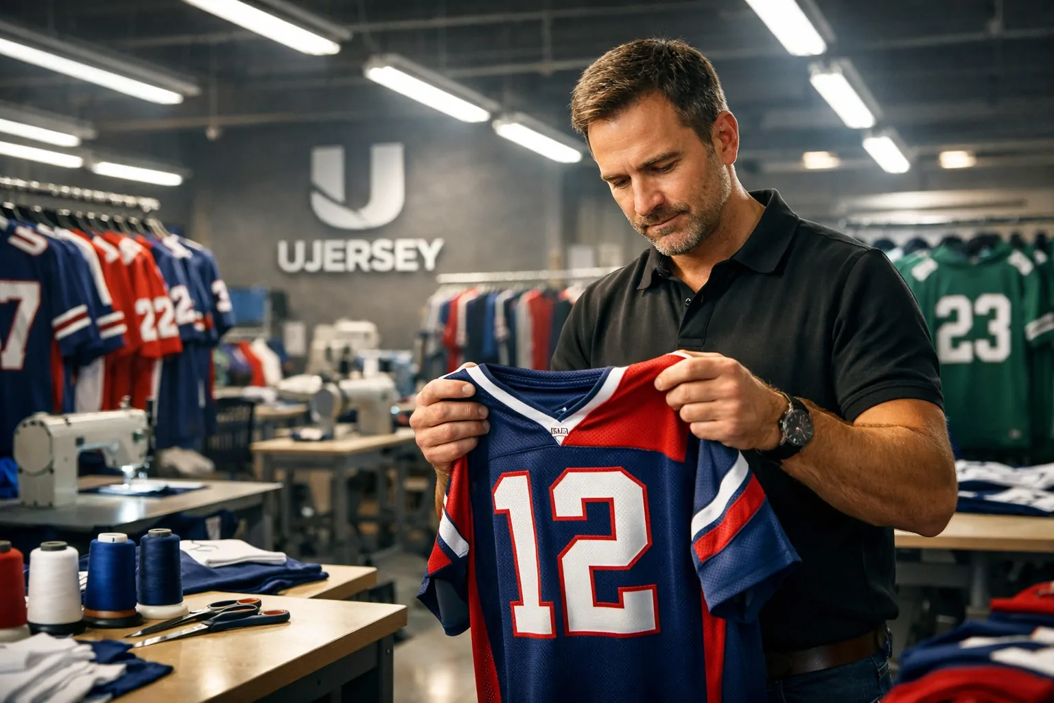 Stitched vs. Printed: Best Value NFL Jerseys Guide 4 Ujersey facility showing high-quality stitched replica jerseys ready for fans