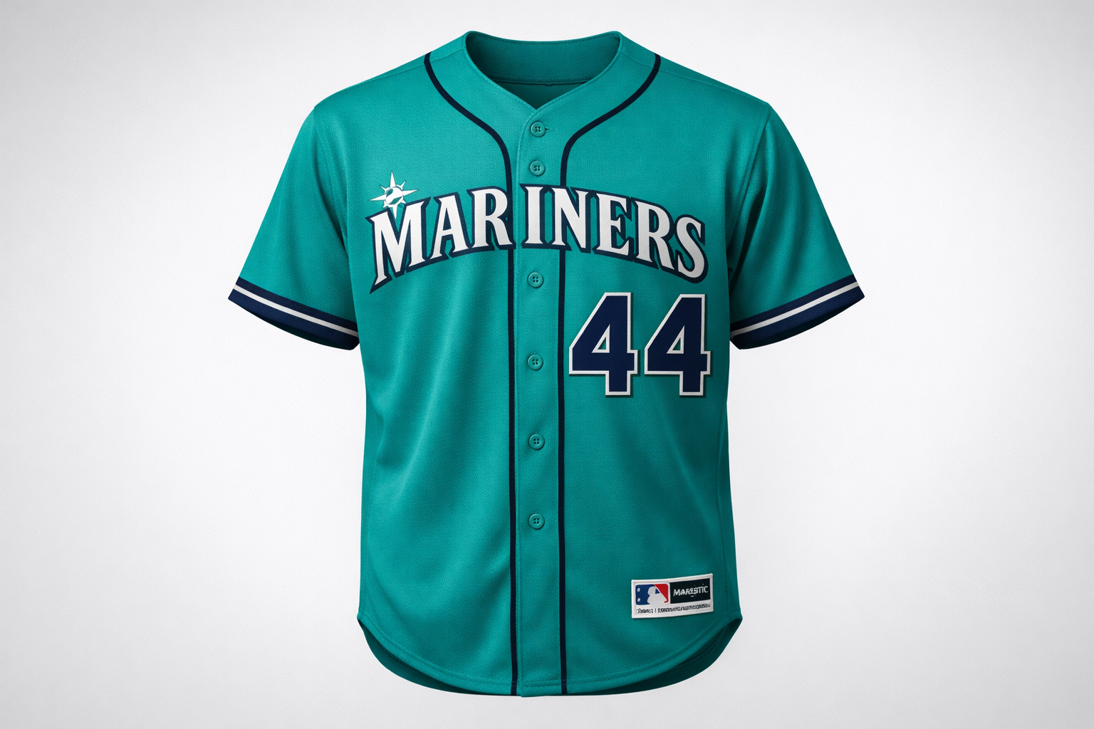 Seattle Mariners Jersey: The Return of the Teal & Trident 2 Teal Seattle Mariners jersey with Julio Rodriguez number 44 stitched on the front.