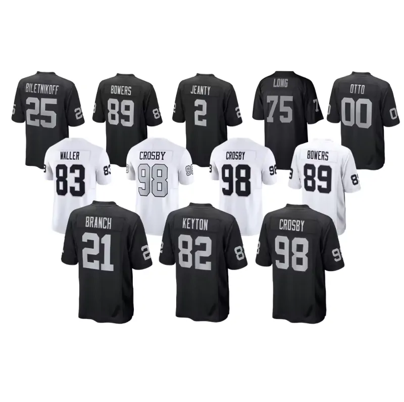 Classic black and silver Raiders jersey with stitched numbers