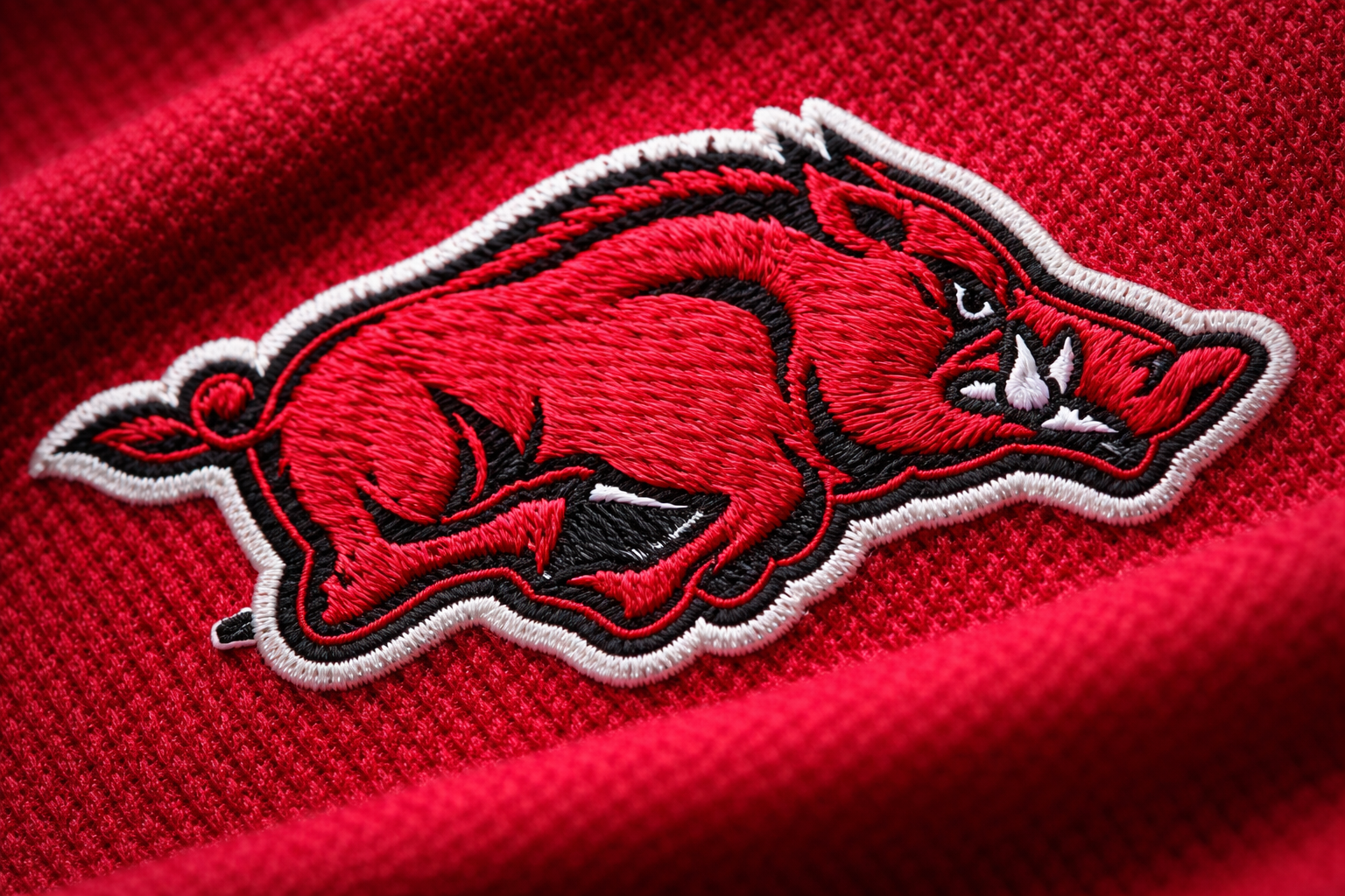 Arkansas Baseball Jersey: The Ultimate Hog Heaven Guide 3 Macro close up of the stitched Razorback logo on a jersey sleeve