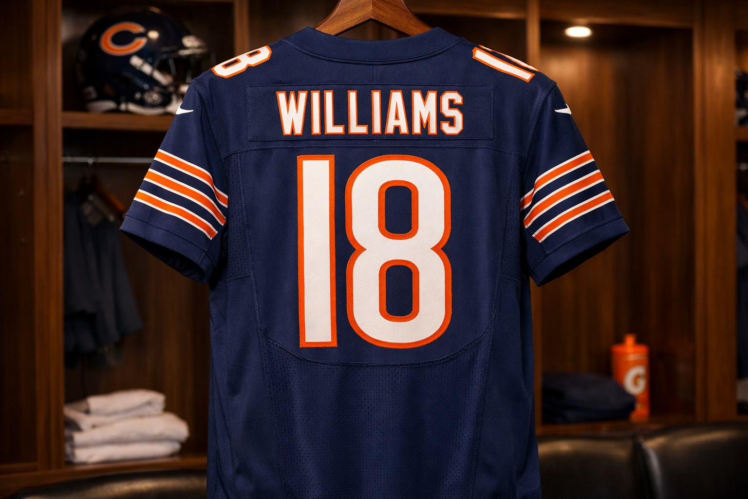 Front view of a Caleb Williams #18 Chicago Bears jersey