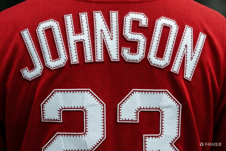 Close up of the back of a custom baseball jersey showing a personalized name and number.
