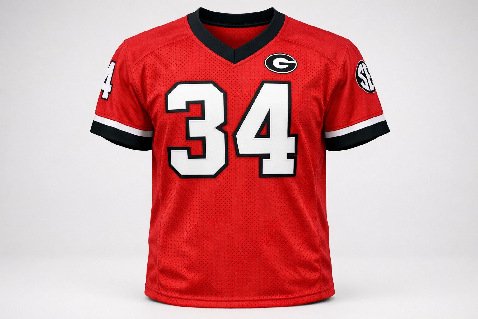 Georgia Bulldogs Jersey: Authentic vs. Replica Guide 2 Red Georgia Bulldogs football jersey with black and white stitched numbers.