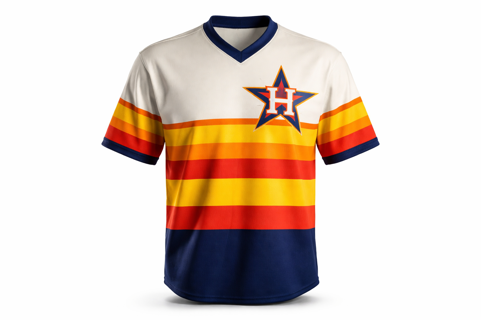 Houston Astros Jersey: From Tequila Sunrise to Modern Glory 2 Vintage Houston Astros Tequila Sunrise jersey with rainbow stripes and stitched star logo.