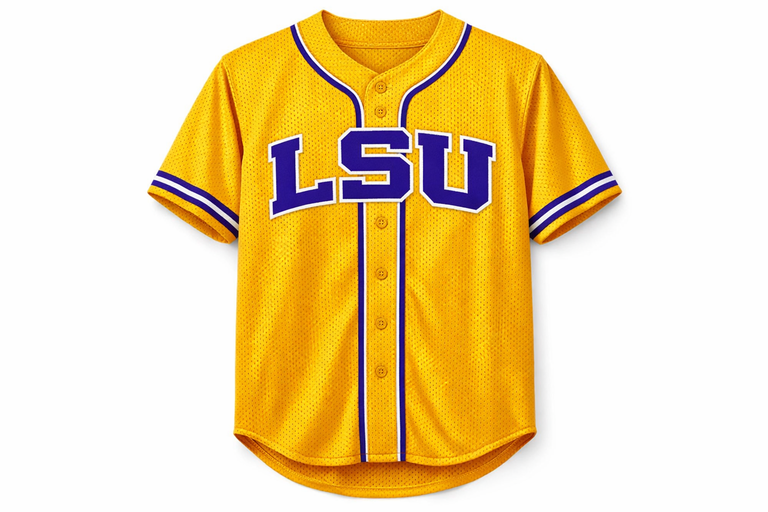 LSU Baseball Jersey: Why the Iconic Gold Design Rules 2 LSU gold baseball jersey with purple and white stitched lettering front view.