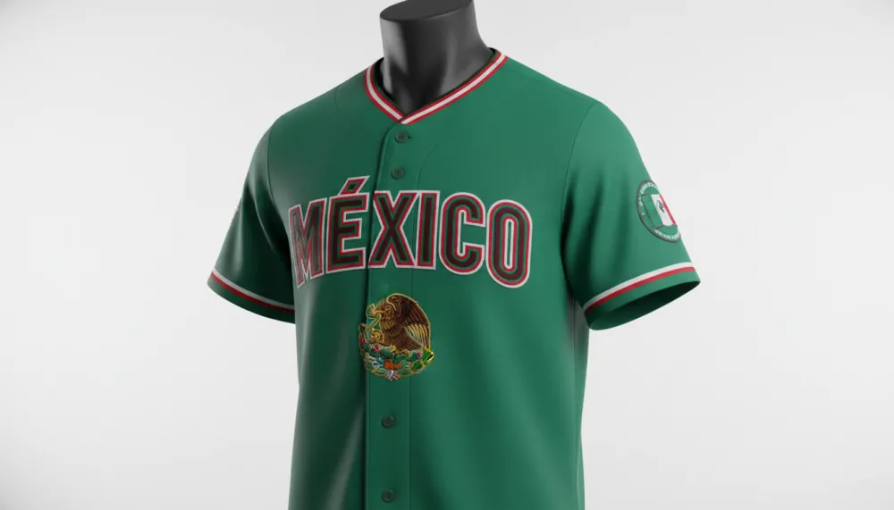 Mexico Baseball Jersey: A Symbol of Pride and Style 2 Front view of a green Mexico World Baseball Classic jersey