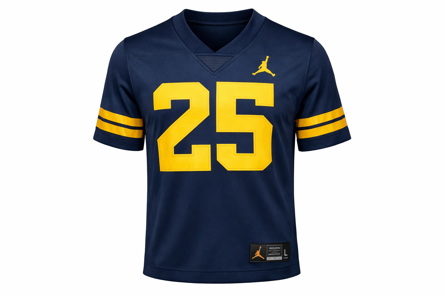 Michigan Wolverines: The Significance of the Jumpman 2 Blue Michigan Wolverines football jersey with the iconic Jumpman logo and maize numbers.