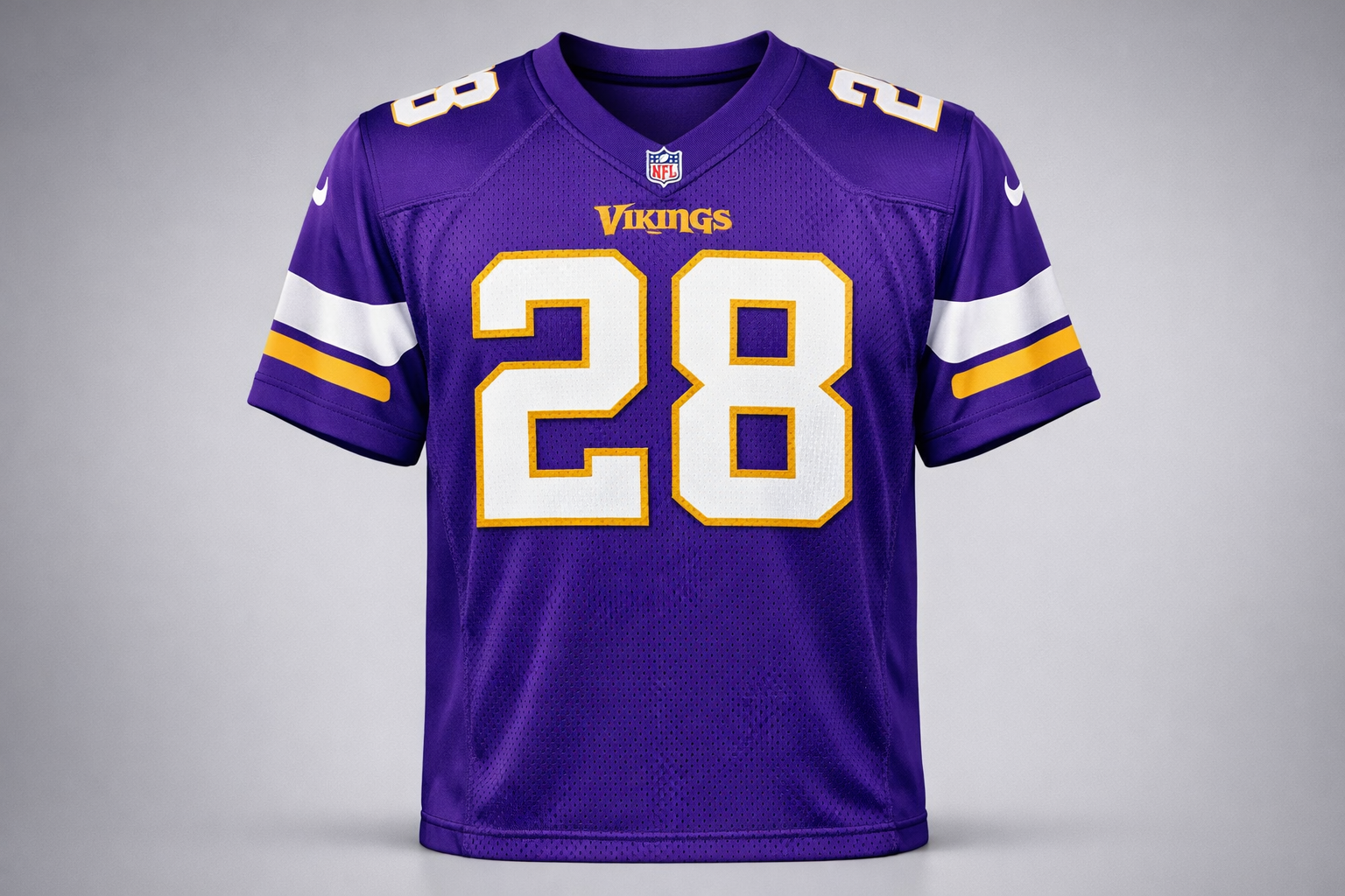 Purple Minnesota Vikings jersey with white and gold stitched numbers