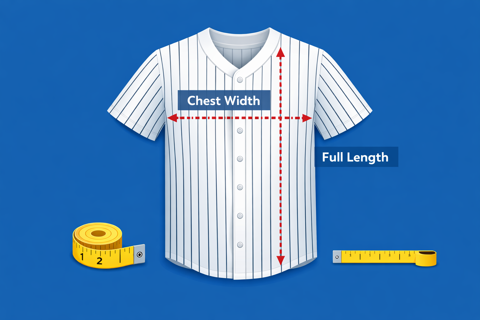 MLB Jersey Size Chart: Find Your Perfect Fit for 2026 3 Illustrated guide showing how to measure chest and length for an MLB baseball jersey.