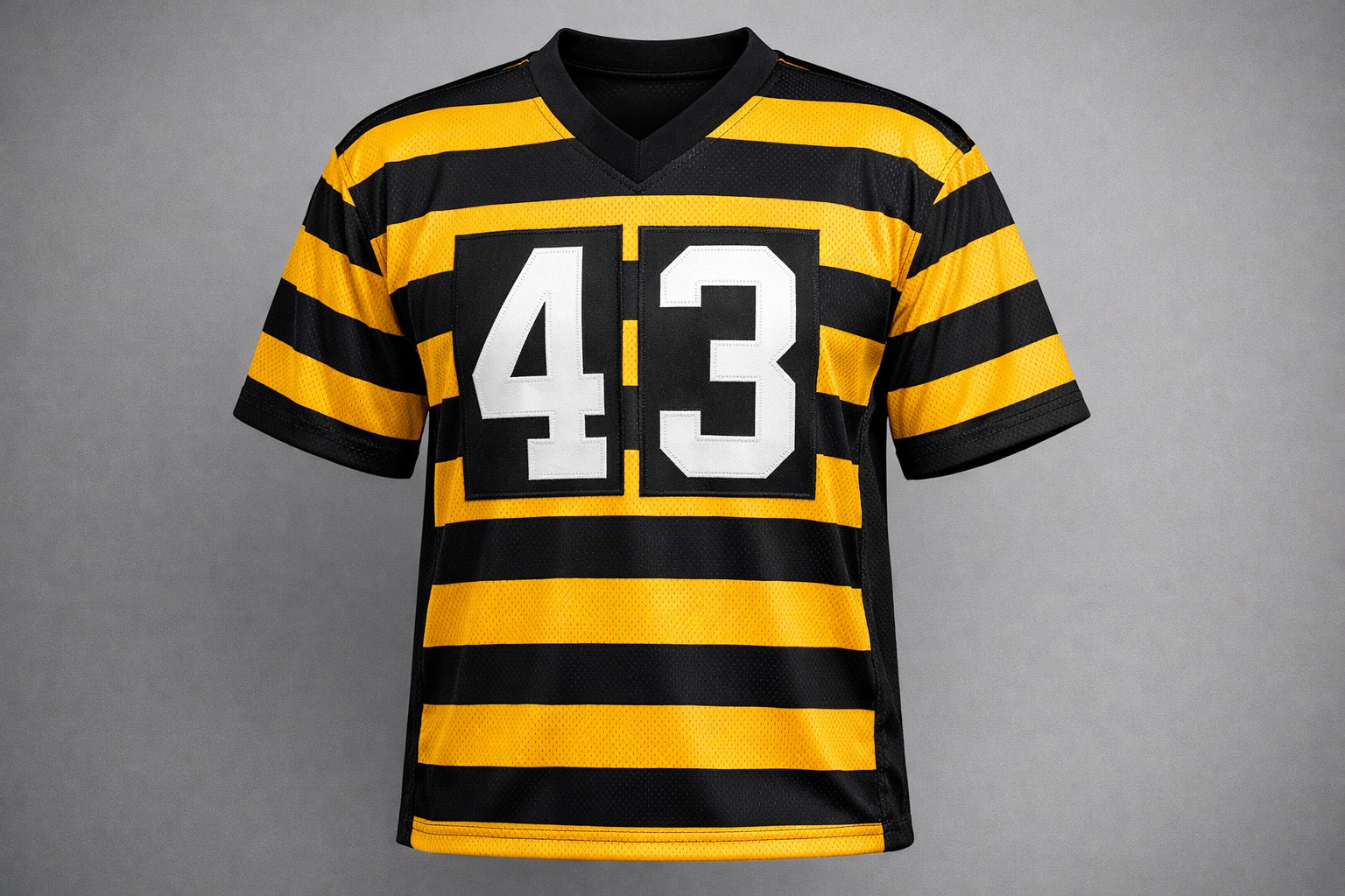 Pittsburgh Steelers bumblebee throwback jersey with black and yellow horizontal stripes.