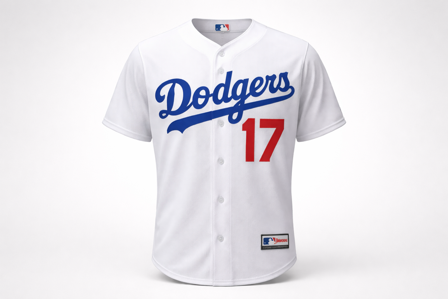 Shohei Ohtani white Los Angeles Dodgers home jersey with number 17 front view.