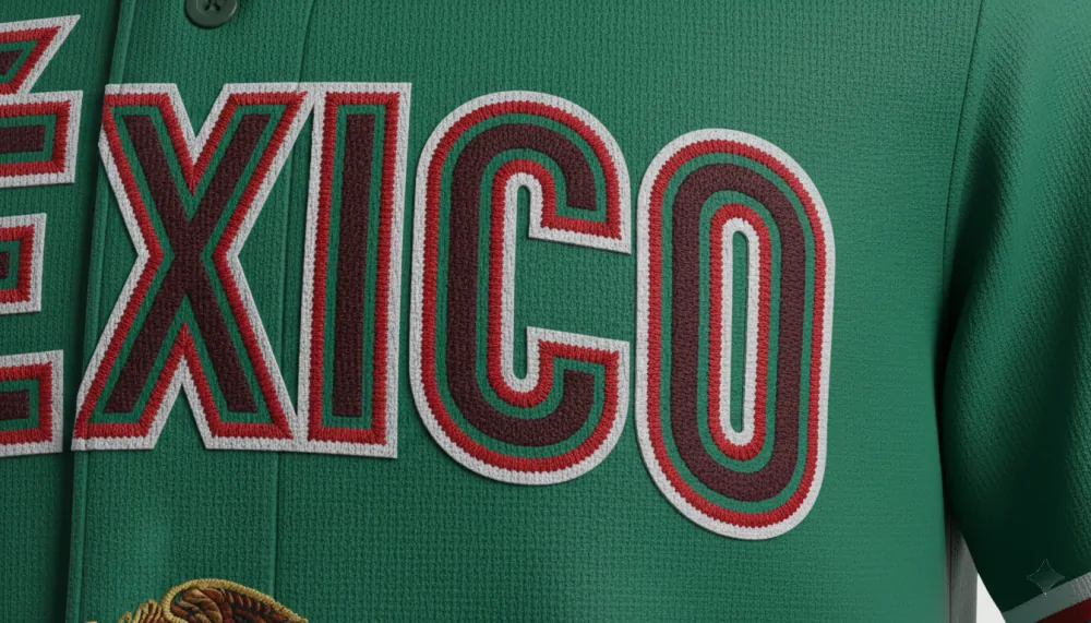 Mexico Baseball Jersey: A Symbol of Pride and Style 3 Close-up of high-quality stitching on a Mexico baseball jersey logo