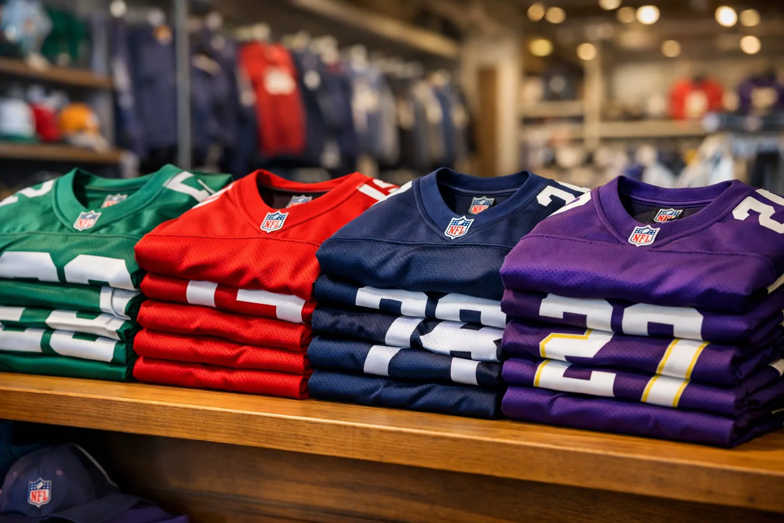 Top 10 Best Selling NFL Jerseys of 2025 (So Far) 4 A collection of various popular NFL jerseys including Eagles, 49ers, and Bills.