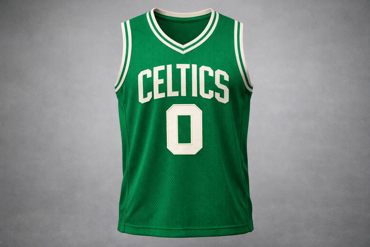 Green Boston Celtics jersey with white stitched numbers and Jayson Tatum's name.