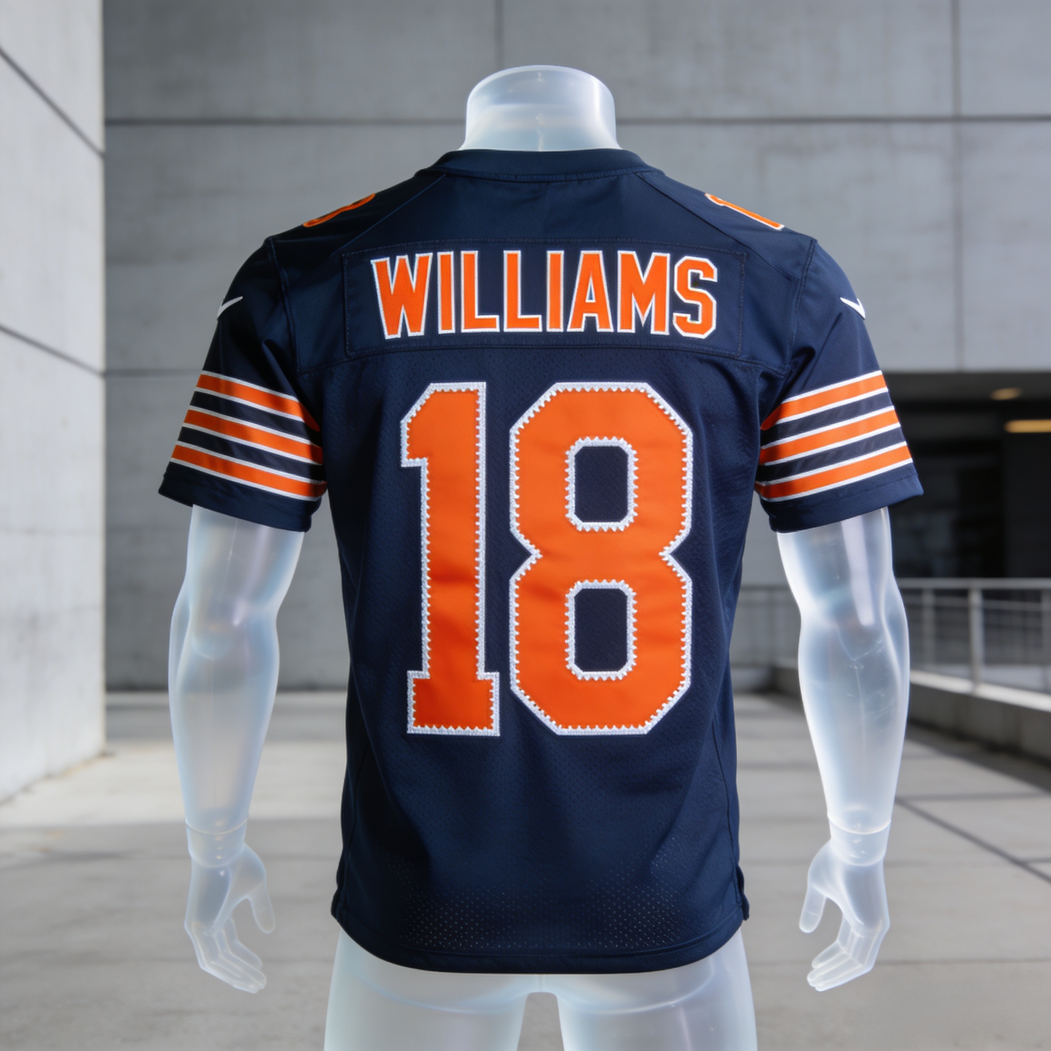 Stitched navy blue Caleb Williams Chicago Bears jersey front and back view.