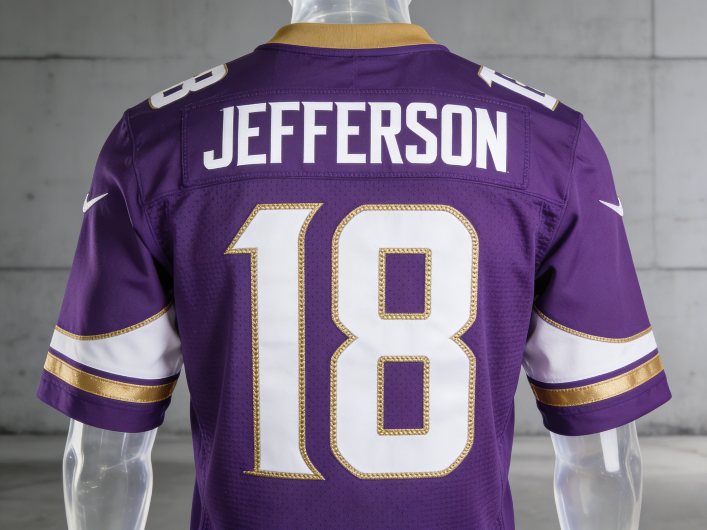 Stitched purple Justin Jefferson Minnesota Vikings jersey front and back view.