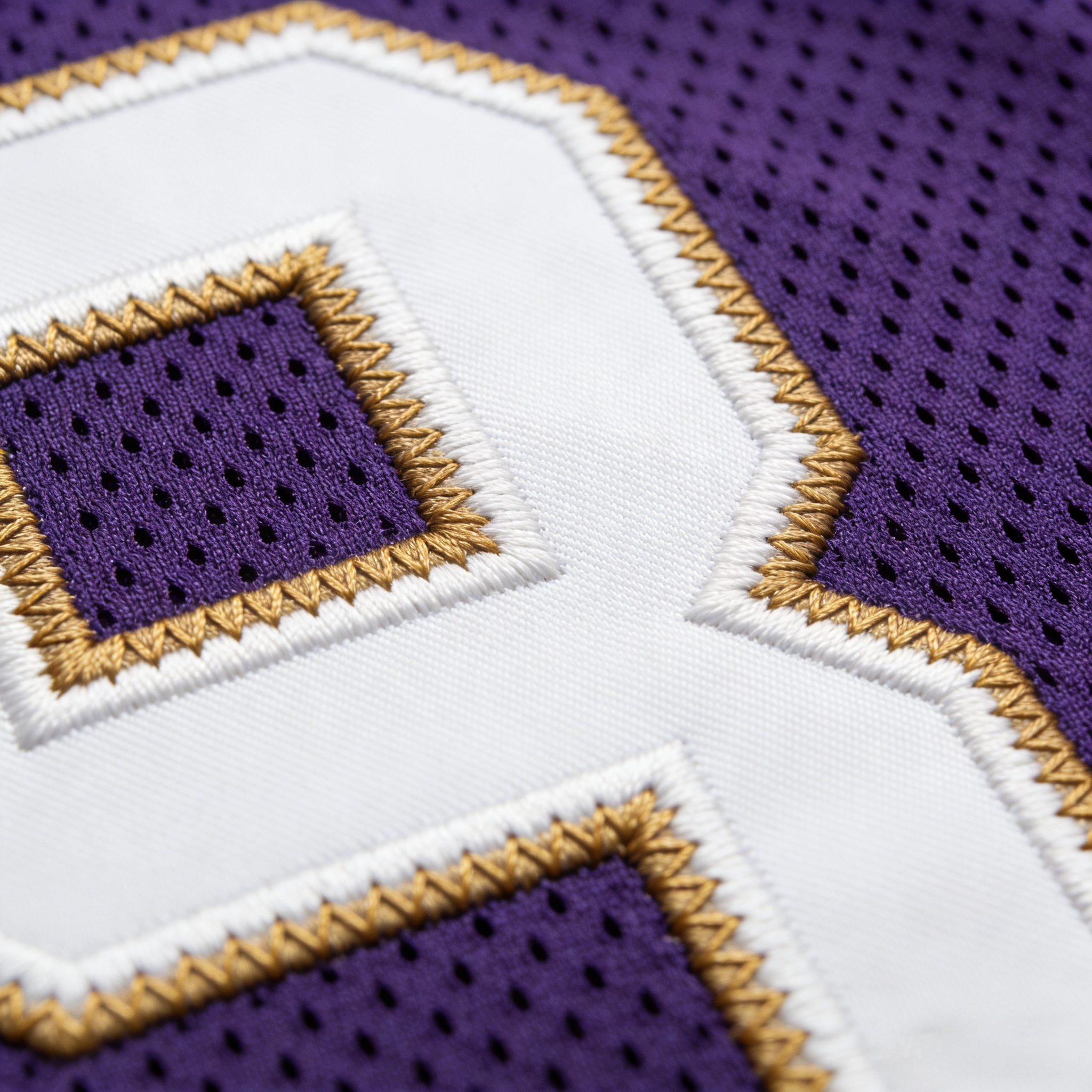 Macro close up of stitched tackle twill numbers on a Vikings jersey