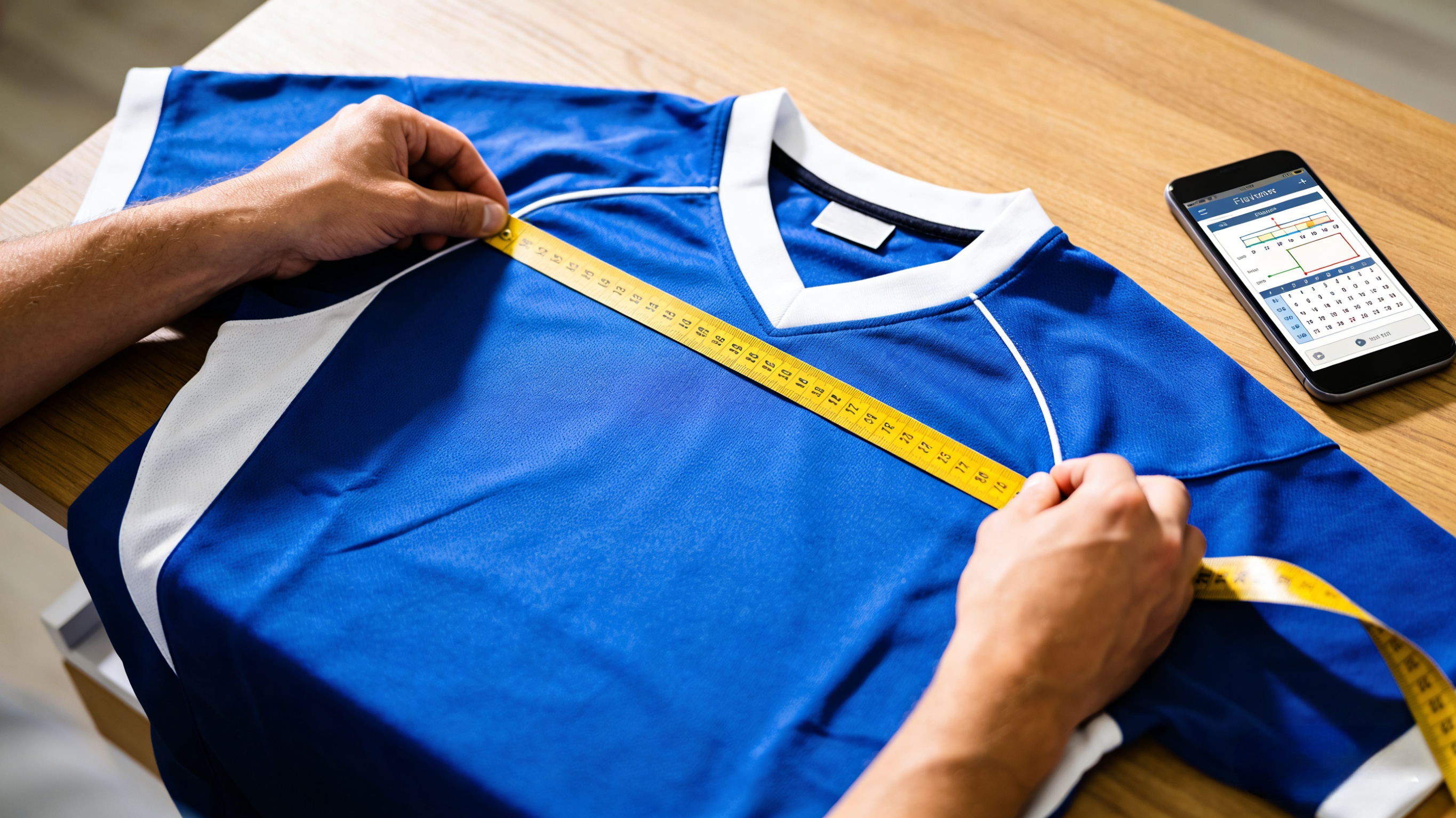 A fan measuring a super bowl jersey to find the perfect fit