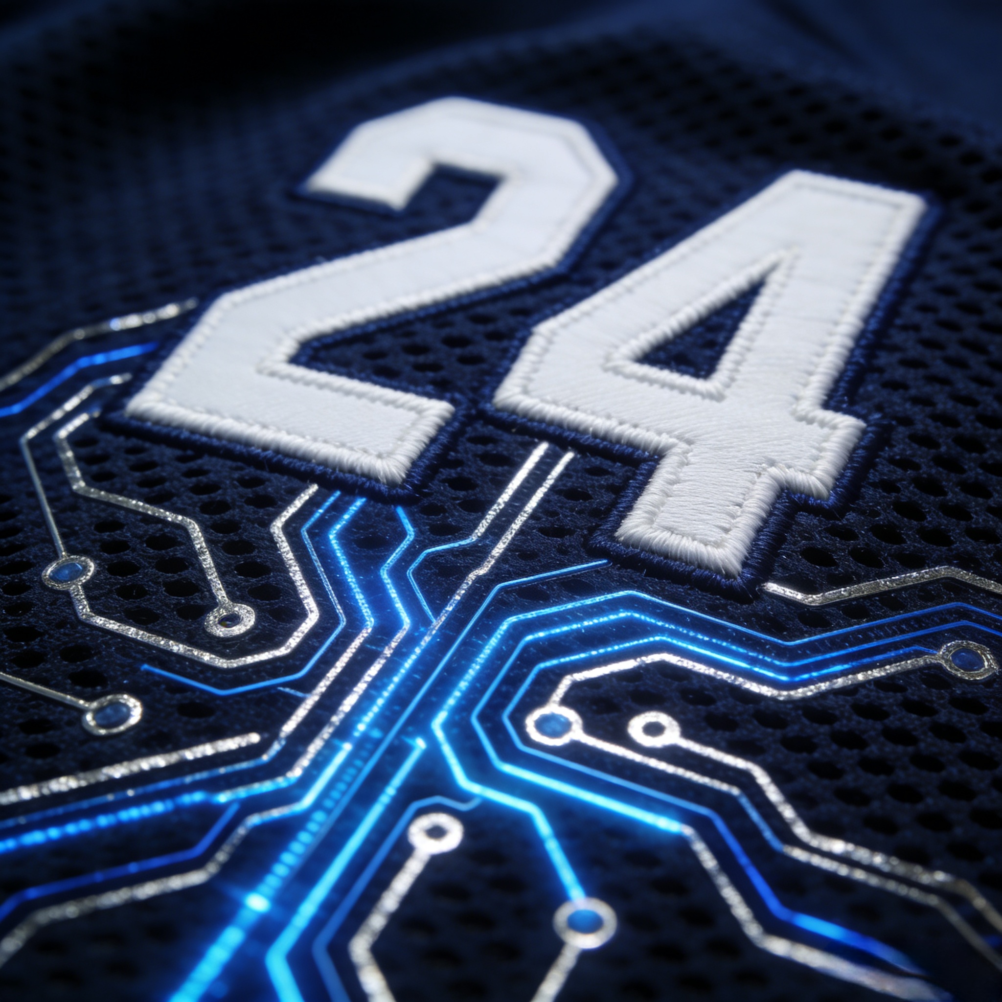 Macro close up of smart jersey fabric with integrated digital technology.