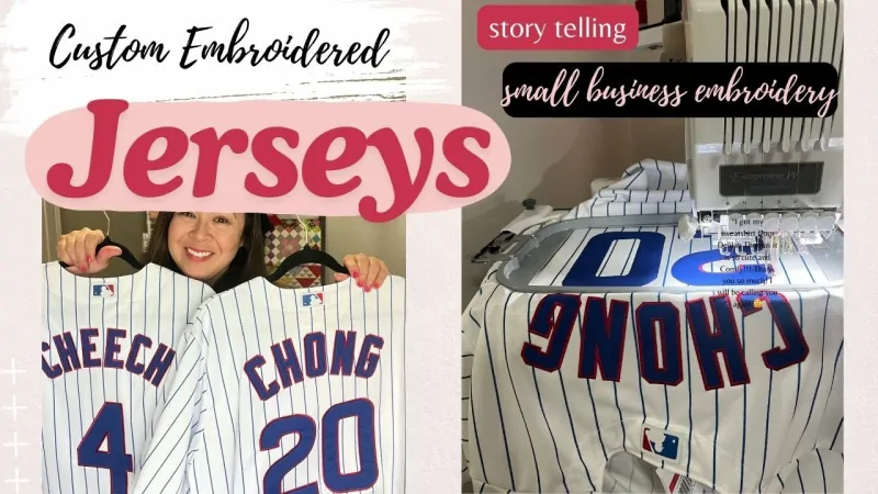 Close-up of premium embroidery on a stitched baseball jersey