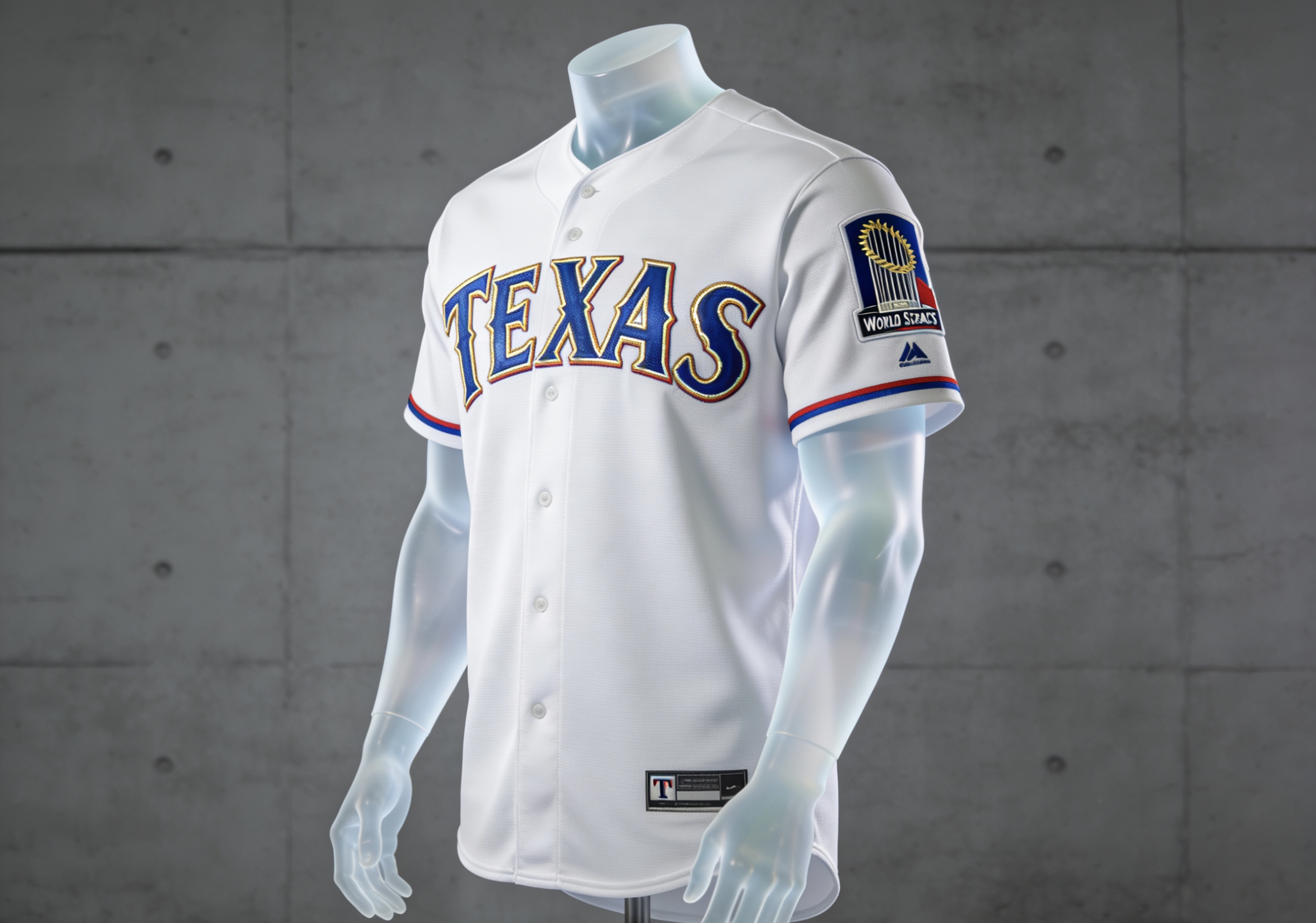 World Series Jersey History: Iconic Winning Looks 3 Texas Rangers World Series jersey with gold stitched outlines and championship side patch.