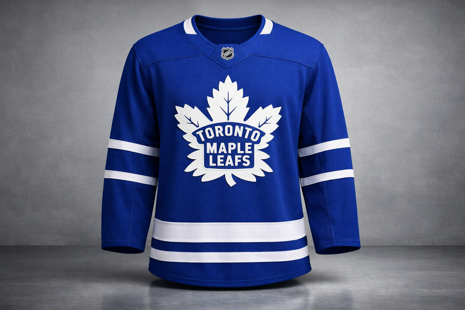 Toronto Maple Leafs Jersey: Authentic vs. Breakaway Guide 2 Royal blue Toronto Maple Leafs home jersey with white stitched logo front view.